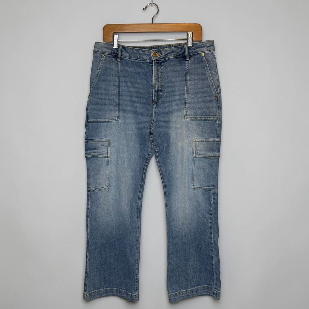 Michael Kors Selma Bootcut Cargo Flared Jeans Stone Wash Utility Retro size16